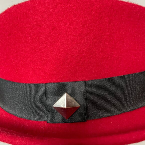 Pork Pie Hat Wool Felt Red Black Trim Medium Large Short Brim Women - Picture 11 of 13
